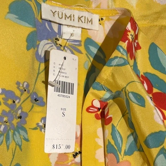 NWT Anthropologie Yumi Kim 100% Silk Floral Yellow Wrap Blouse Small​​​ - Picture 3 of 11